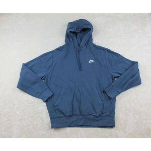 Nike Sweater Mens Small Blue Spell Out Swoosh Logo Sportswear Fleece Hooded*